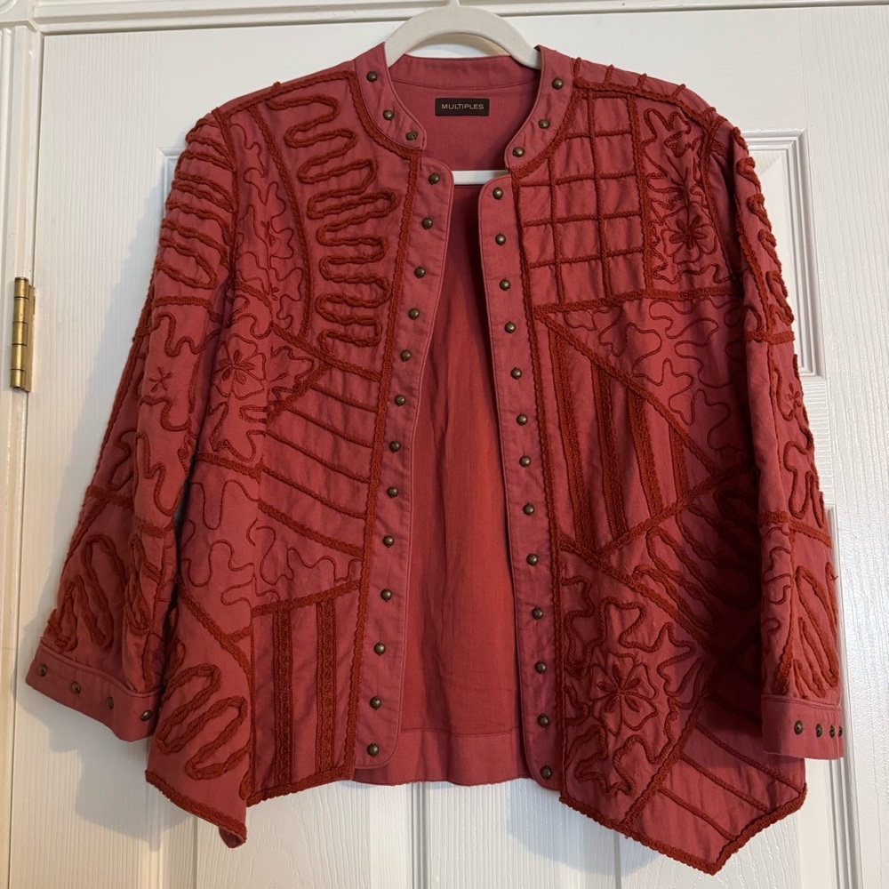 Multiples Rust Faded Red Embroidered Patterned Jacket